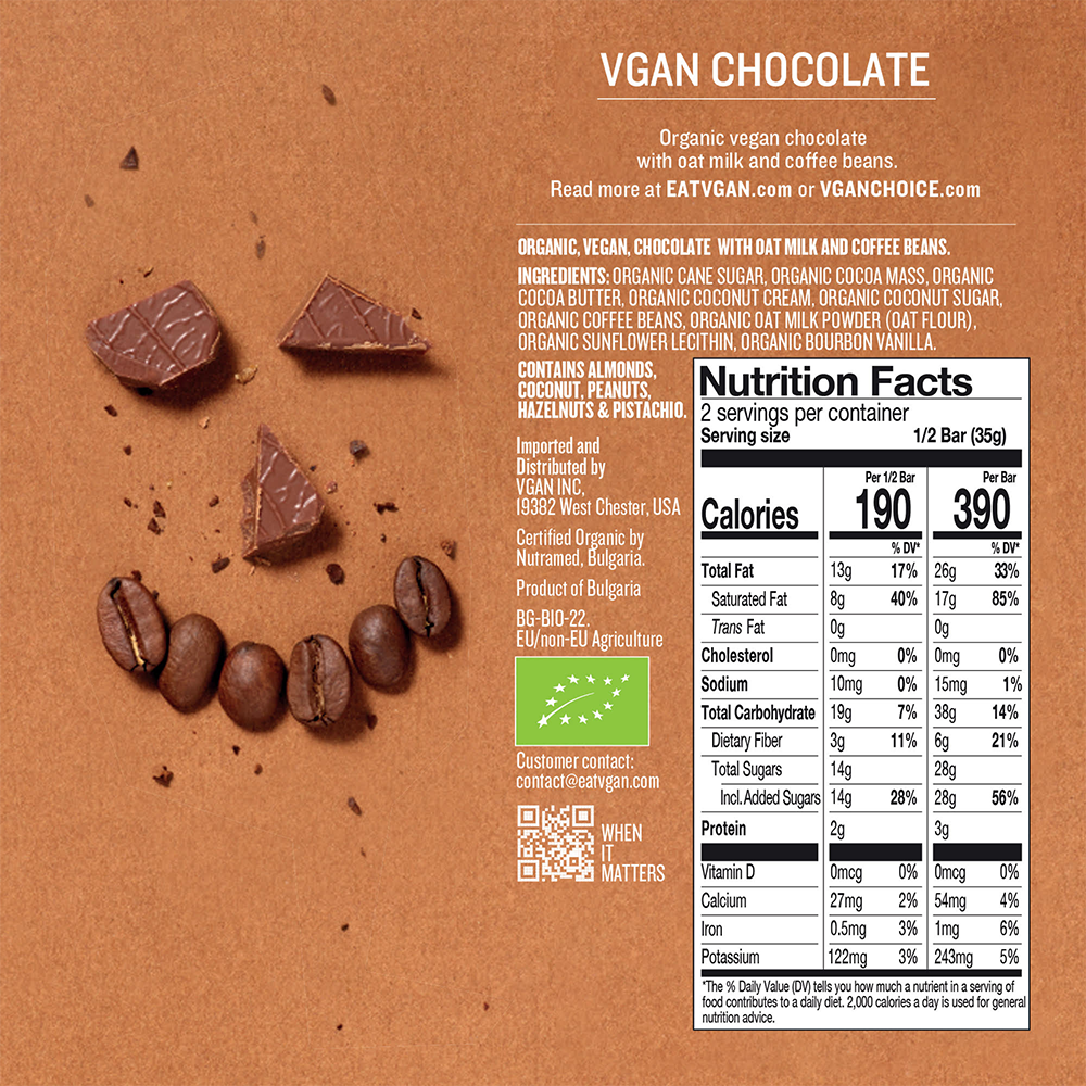 Vegan Milk Chocolate with Coffee Beans