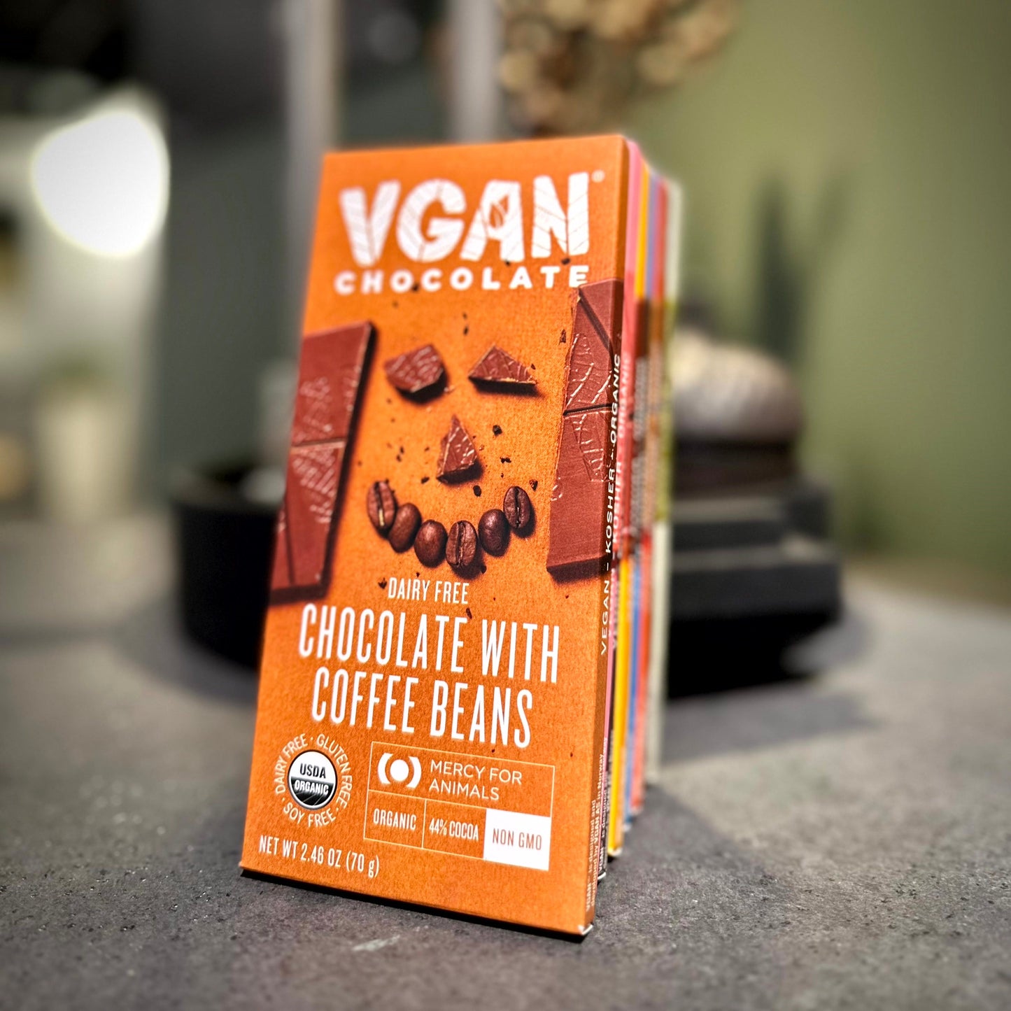Vegan Chocolates Variety 8 Pack Limited Edition in a bundle with Coffe Beans shown in front