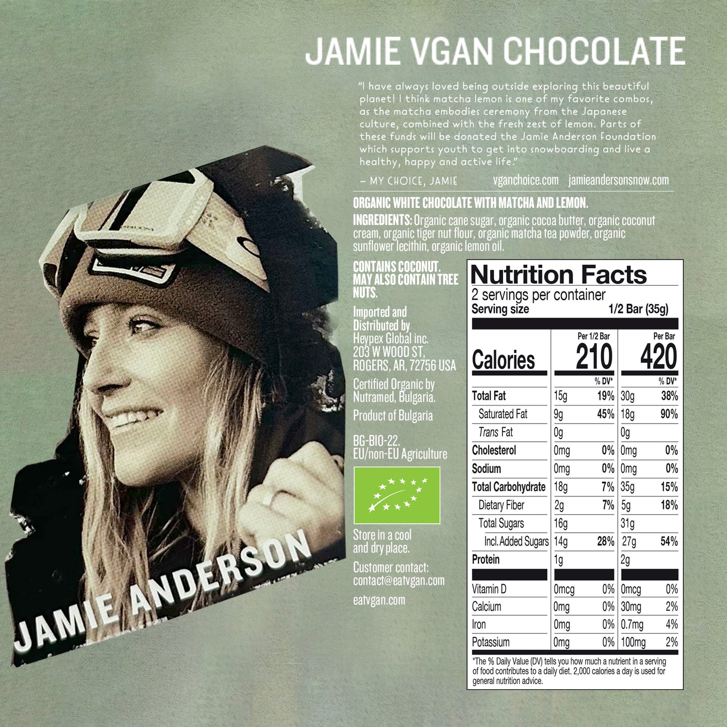 Vegan White Chocolate with Matcha & Lemon Jamie Anderson My Choice