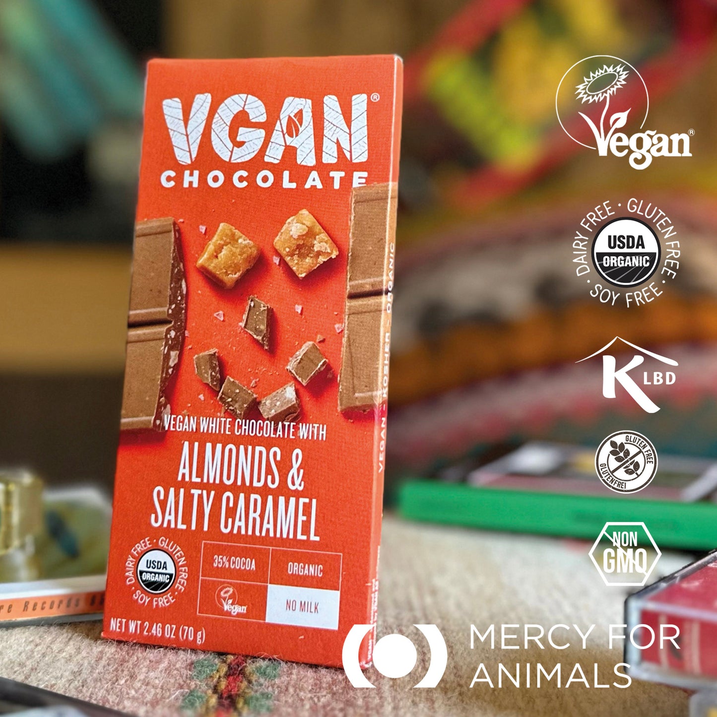 Vegan White Chocolate with Almonds & Salty Caramel