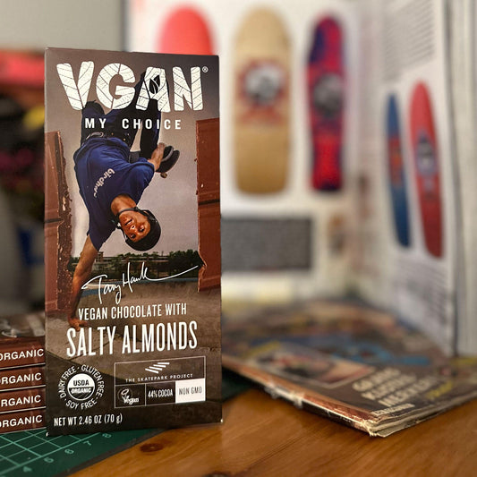 Vegan Milk Chocolate with Salty Almonds Tony Hawk My Choice