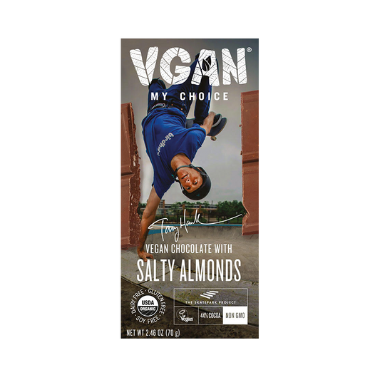 Vegan Milk Chocolate with Salty Almonds Tony Hawk My Choice Product Front