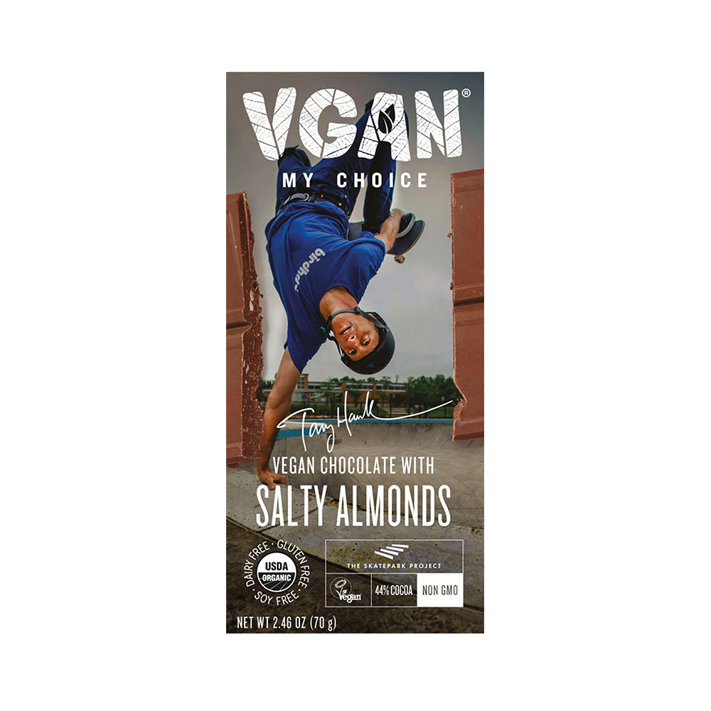Vegan Milk Chocolate with Salty Almonds Tony Hawk My Choice Product Front