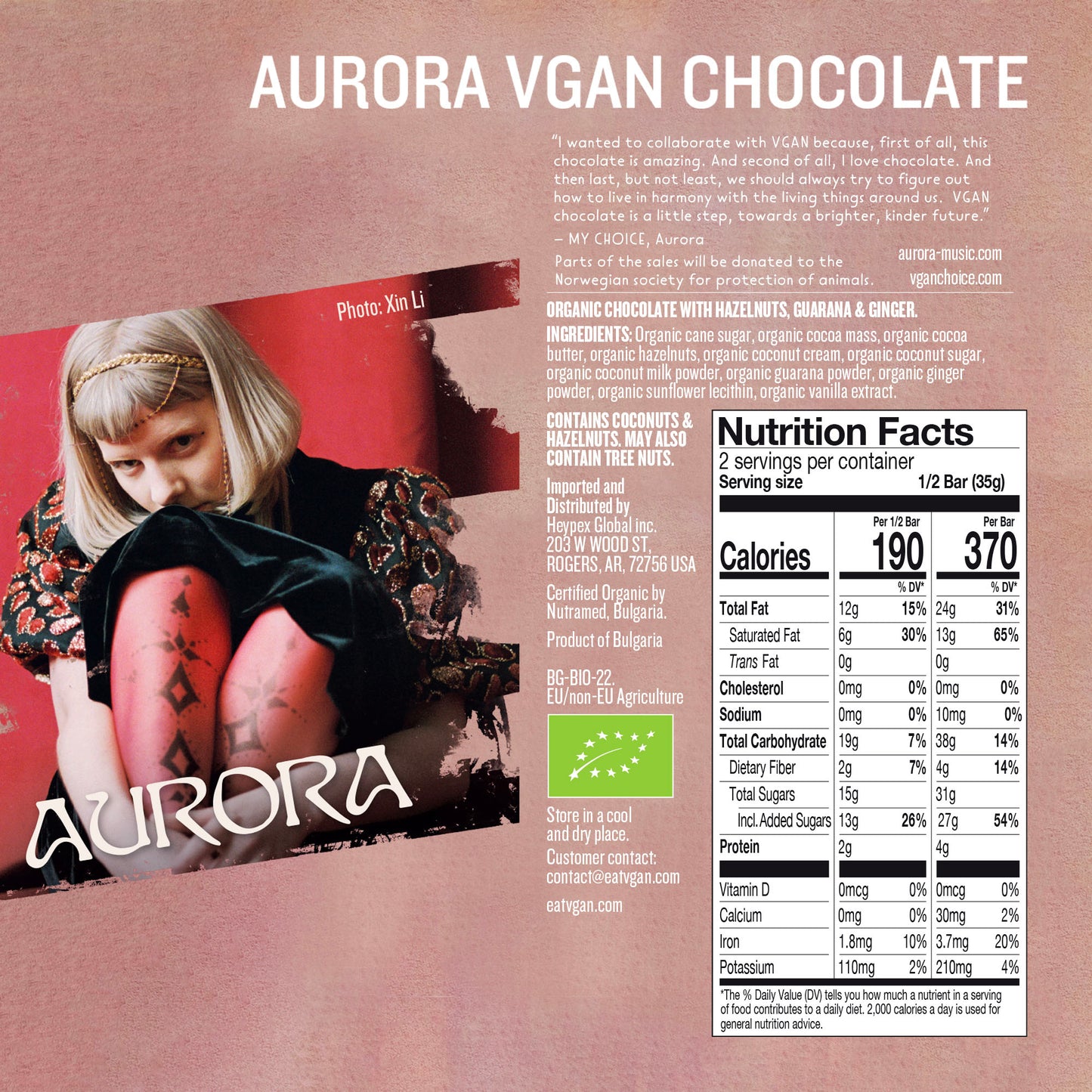 Vegan Milk Chocolate with Hazelnut, Guarana & Ginger Aurora My Choice