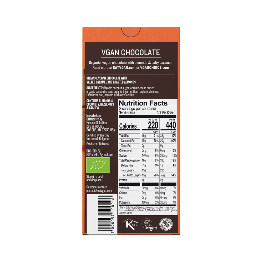 VGAN Chocolate Bar Almonds & Salty Caramel Flavor Back