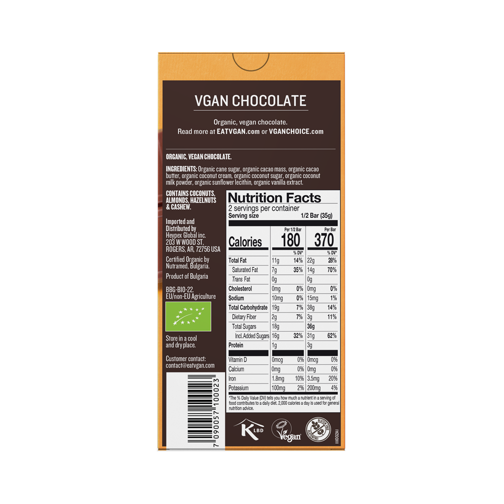 VGAN Chocolate Bar Vegan Milk Chocolate Flavor Back