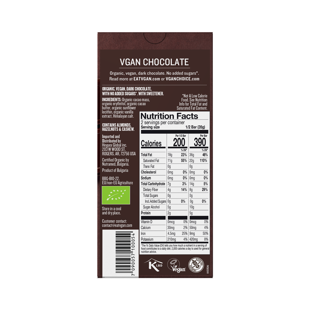 VGAN Chocolate Bar Dark Chocolate Flavor Back