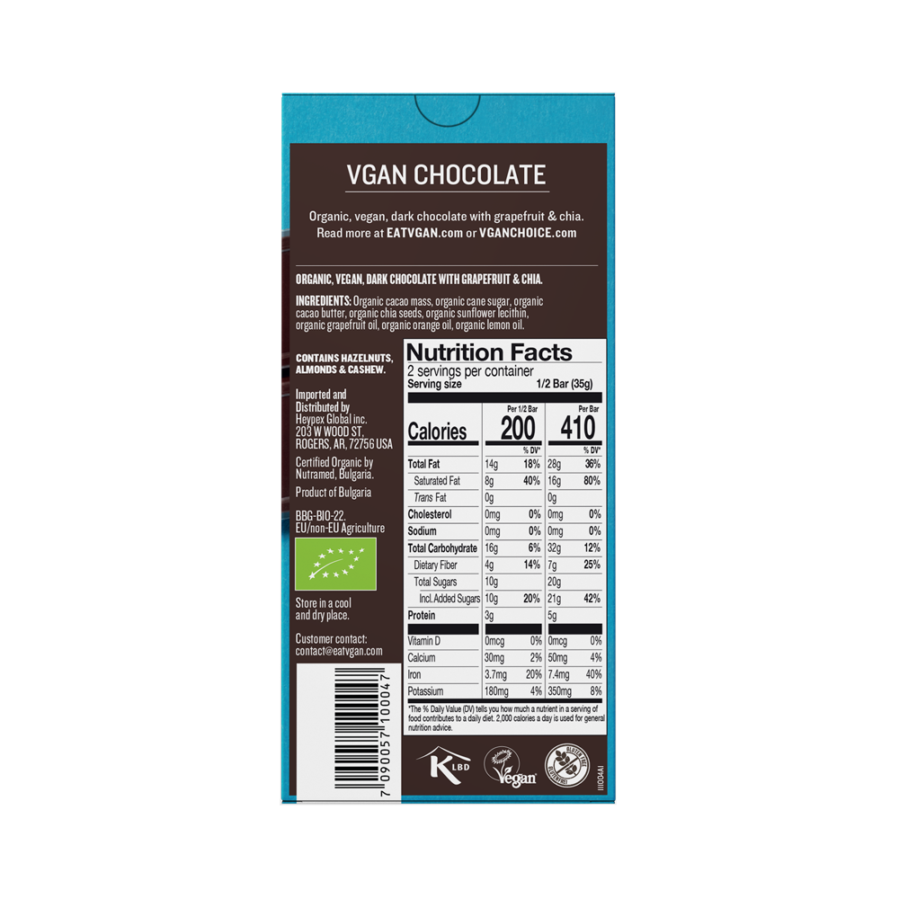 VGAN Chocolate Bar Grapefruit & Chia Flavor Back